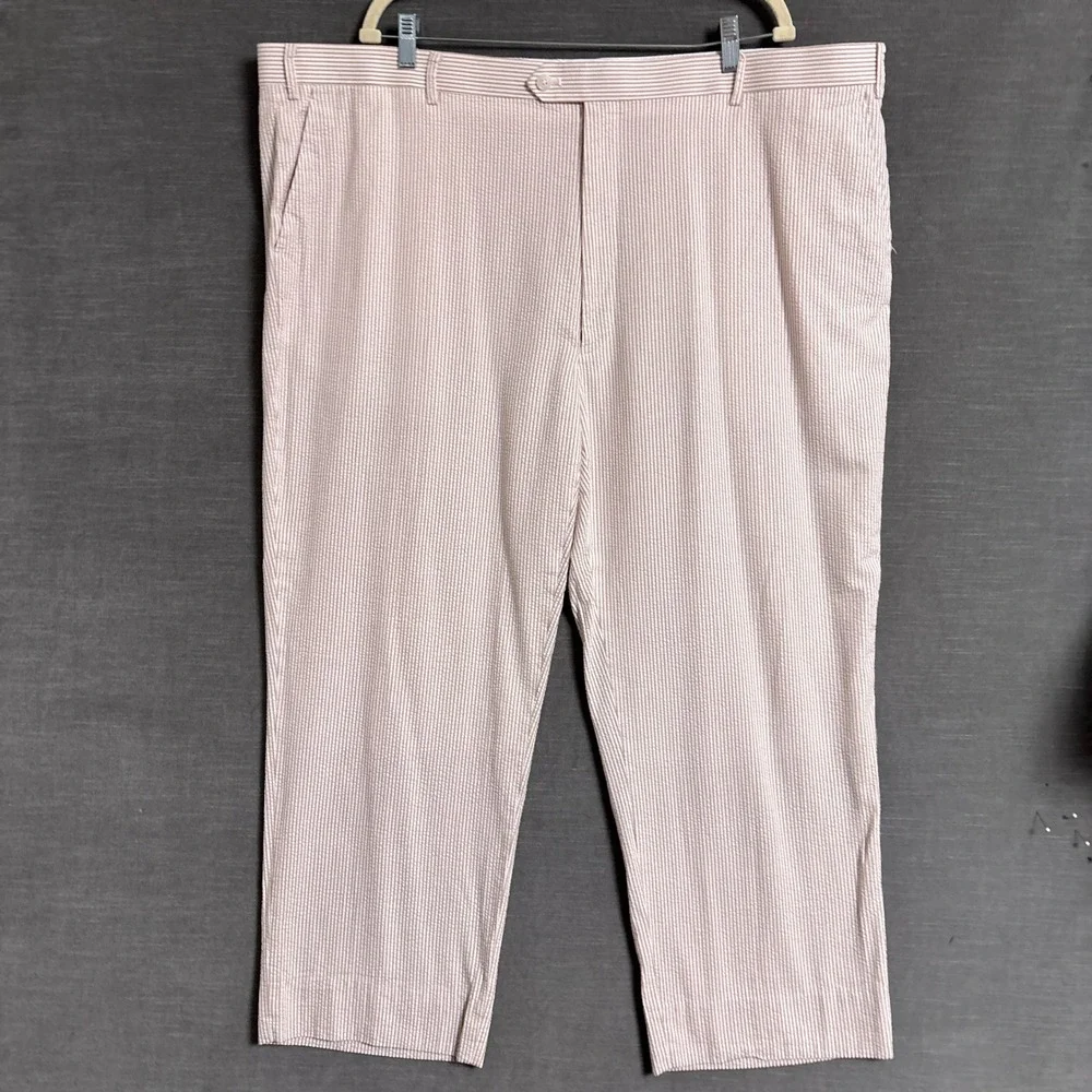 Seersuckers Trousers 48x28 Tan Striped Classic Dress Pants Summer Beach Wedding